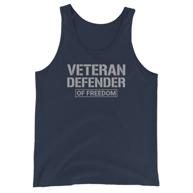 Veteran Defender of Freedom tank top in Navy colorway, product mockup