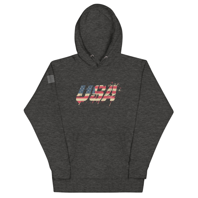 USA Grunge hoodie in Charcoal Heather colorway, product mockup