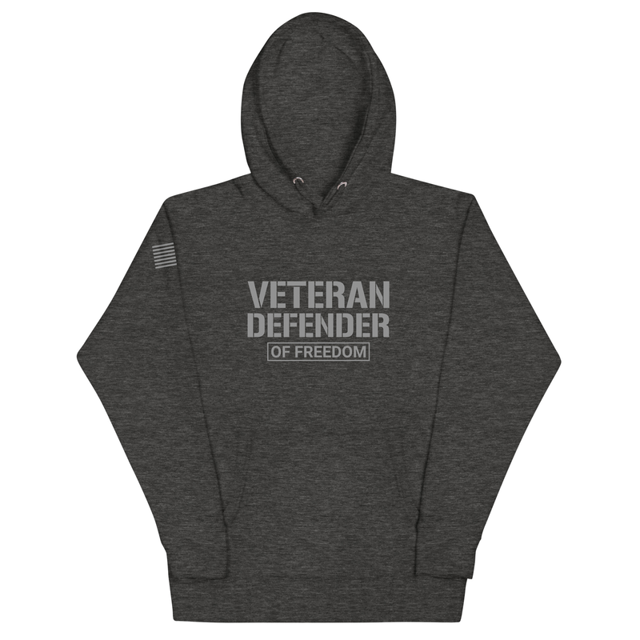 Veteran Defender of Freedom Unisex Hoodie in Charcoal Heather, product mockup