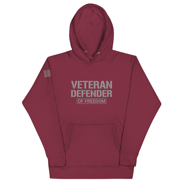 Veteran Defender of Freedom Unisex Hoodie in Maroon, product mockup
