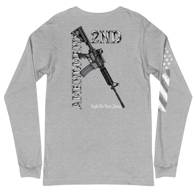 2nd Amendment Right To Bear Arms long sleeve tee in Athletic Heather, back view