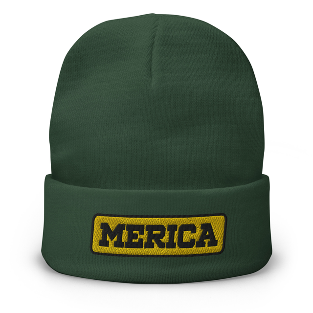 Merica embroidered beanie in dark green