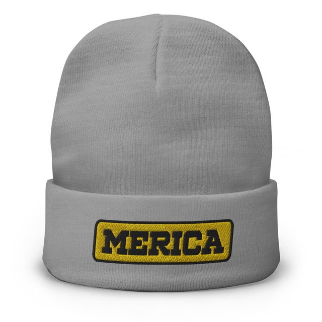 Merica embroidered beanie in gray