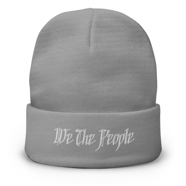 We The People embroidered beanie in Gray