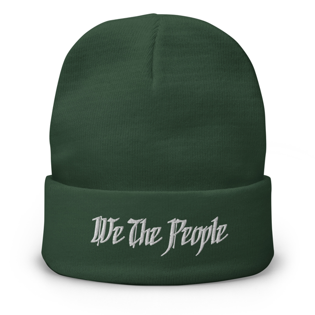 We The People embroidered beanie in Dark green