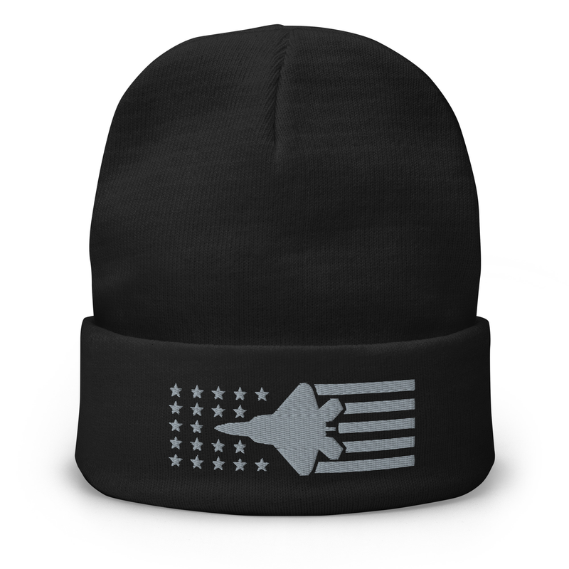 F22 Stars And Stripes Embroidered Beanie - Air Force, Fighter Jet