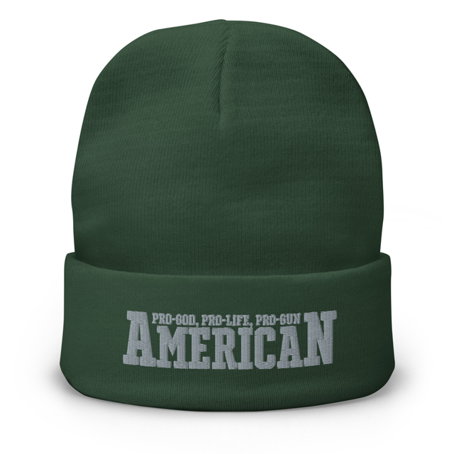American values embroidered beanie in Dark green