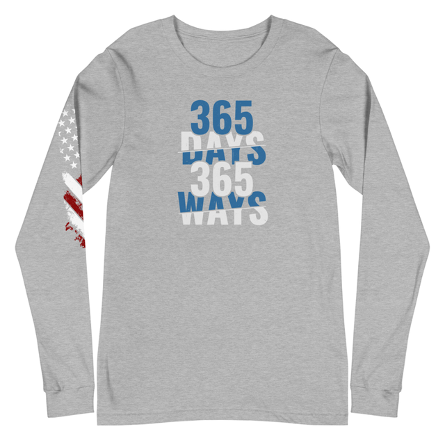365 Days 365 Ways long sleeve tee in Athletic Heather, product mockup