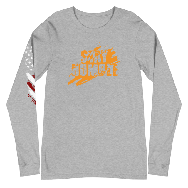 Stay Humble long sleeve tee in Athletic Heather, product mockup