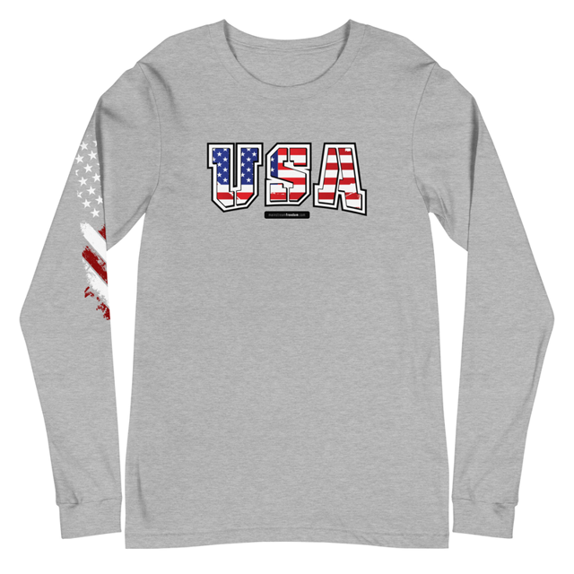 USA long sleeve tee in Athletic Heather, product mockup