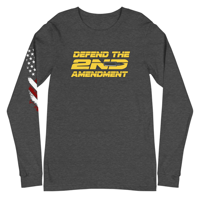 Defend The 2nd Amendment long sleeve tee in Dark Grey Heather, product mockup