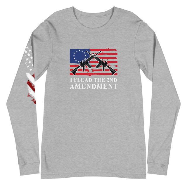 I Plead The 2nd Amendment long sleeve tee in Athletic Heather, product mockup
