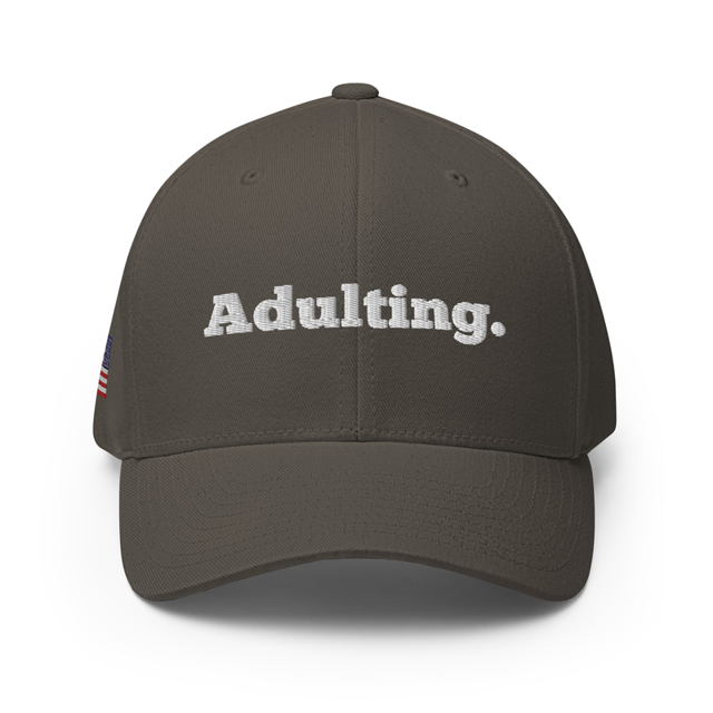 Adulting Structured Twill Cap in dark grey, product mockup