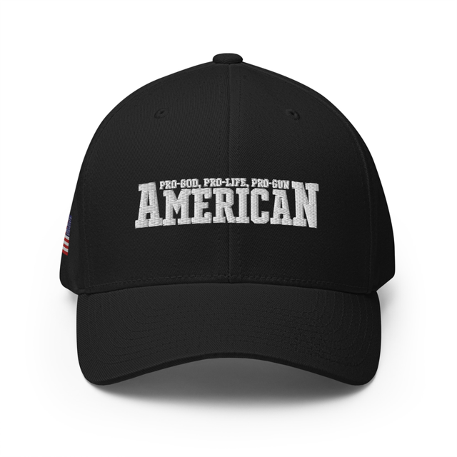 American (Pro-God, Pro-Life, Pro-Gun) Patriotic Embroidered cap in Black colorway