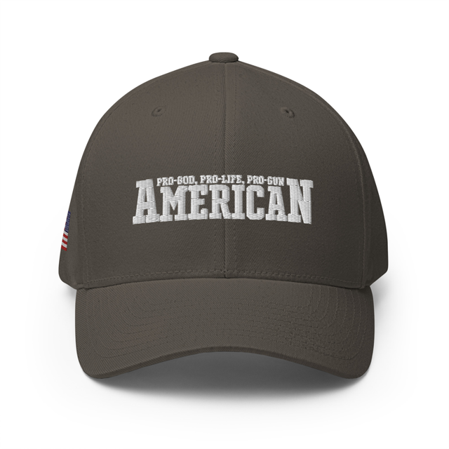 American (Pro-God, Pro-Life, Pro-Gun) Patriotic Embroidered cap in Dark Grey colorway