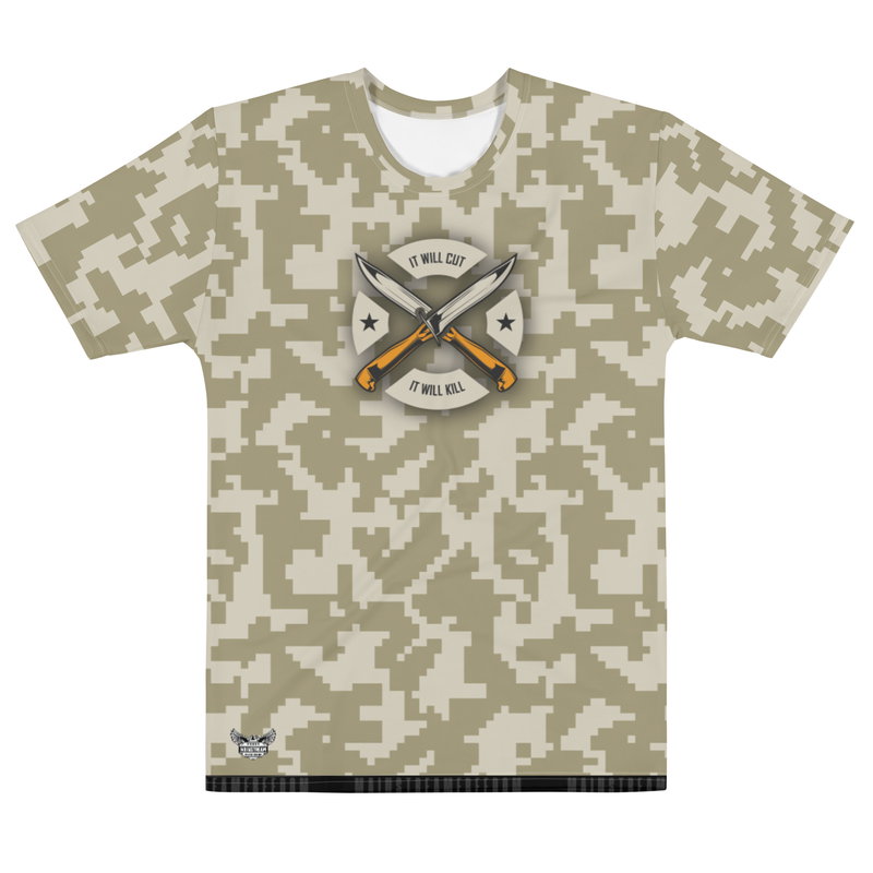 It Will Cut, It Will Kill Camo (Army Tan) Men's All-Over Print Crew Neck T-Shirt