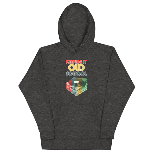 Keeping It Old School Unisex Hoodie in Charcoal Heather, product mockup
