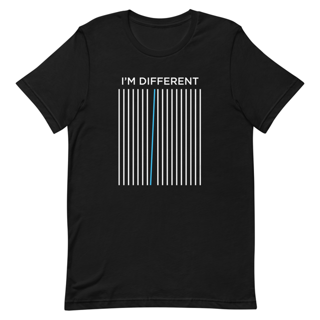 I'm Different Unisex t-shirt in Black, product mockup