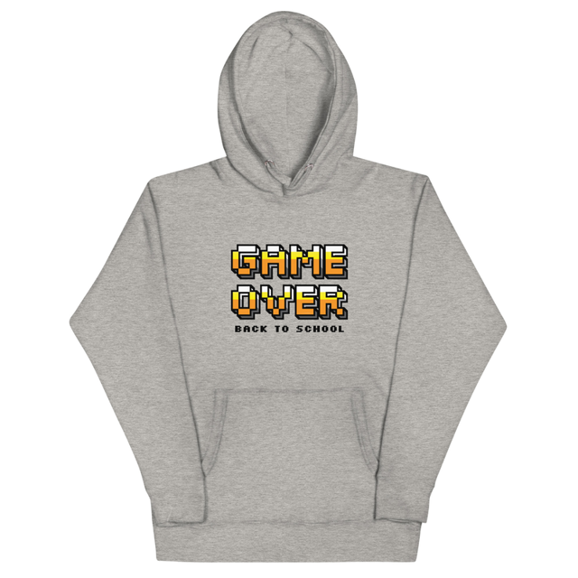 Game Over Back To School hoodie in Carbon Grey colorway, product mockup