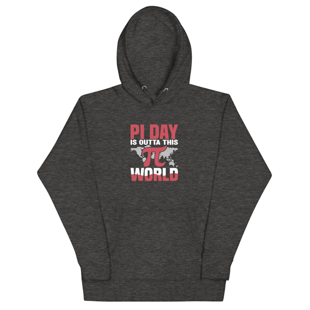 PI Day Is Outta This World hoodie in Charcoal Heather colorway, product mockup