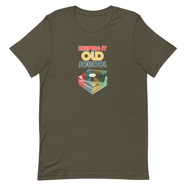 Keeping It Old School t-shirt in army green, product mockup