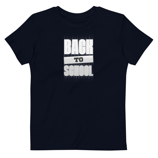Back To School Organic cotton kids t-shirt in French Navy, product mockup