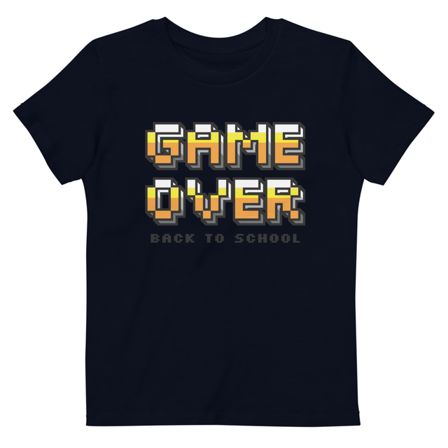 Game Over Back To School Organic cotton kids t-shirt in French Navy, product mockup