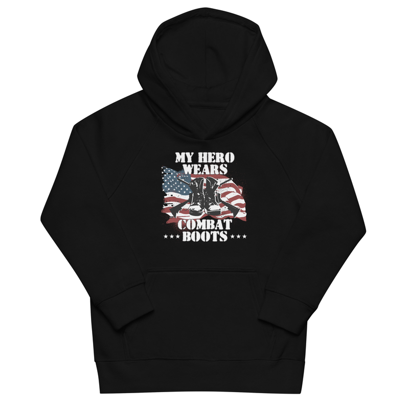 My Hero Wears Combat Boots Kids eco hoodie