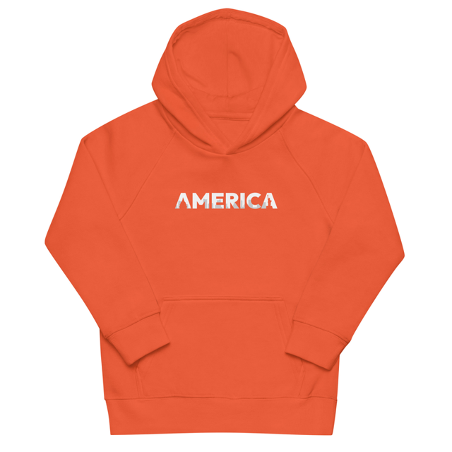 America Kids eco hoodie in Burnt orange, product mockup