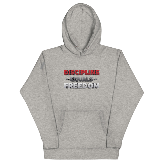 Discipline Equals Freedom Unisex Hoodie in Carbon Grey, product mockup