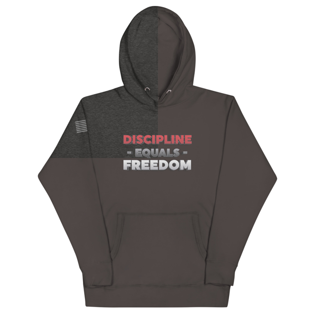 Discipline Equals Freedom Unisex Hoodie in Charcoal Heather, product mockup