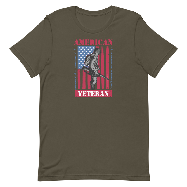 American Veteran t-shirt in army green, product mockup