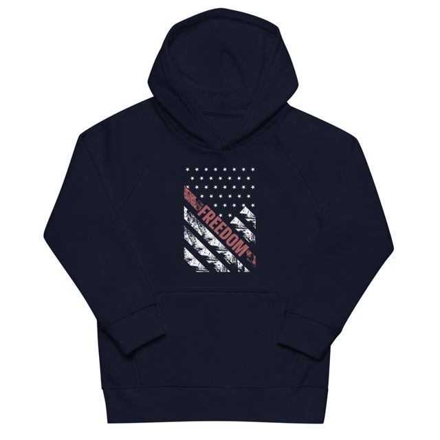 Freedom Grunge Flag Kids Eco Hoodie in French Navy, product mockup