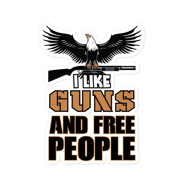 I Like Guns and Free People Bubble-free stickers in White, product mockup