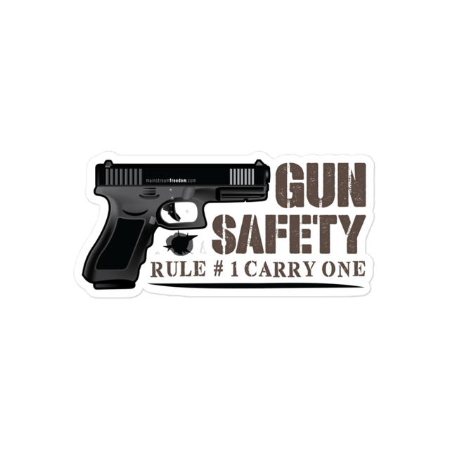 Gun Safety Rule #1 Carry One Bubble-free stickers in White, product mockup