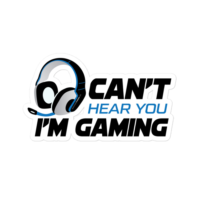 Can't Hear You I'm Gaming Bubble-free stickers in White, product mockup