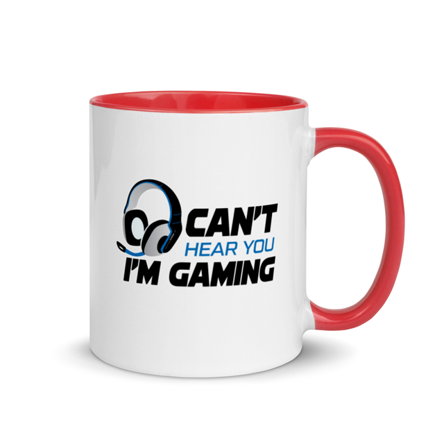 Can't Hear You I'm Gaming mug in Red colorway, product mockup