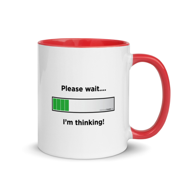 Please Wait I'm Thinking mug in Red colorway, product mockup