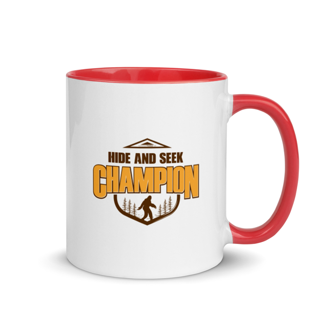 Hide and Seek Champion mug in Red colorway, product mockup