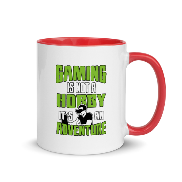Gaming Is Not A Hobby It's An Adventure Mug with Color Inside in Red, product mockup
