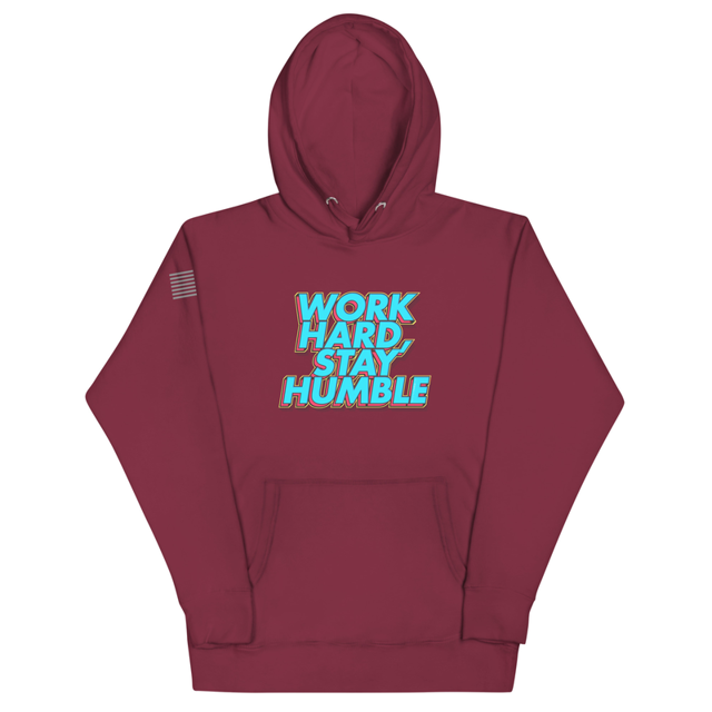 Work Hard, Stay Humble Unisex Hoodie in maroon, product mockup