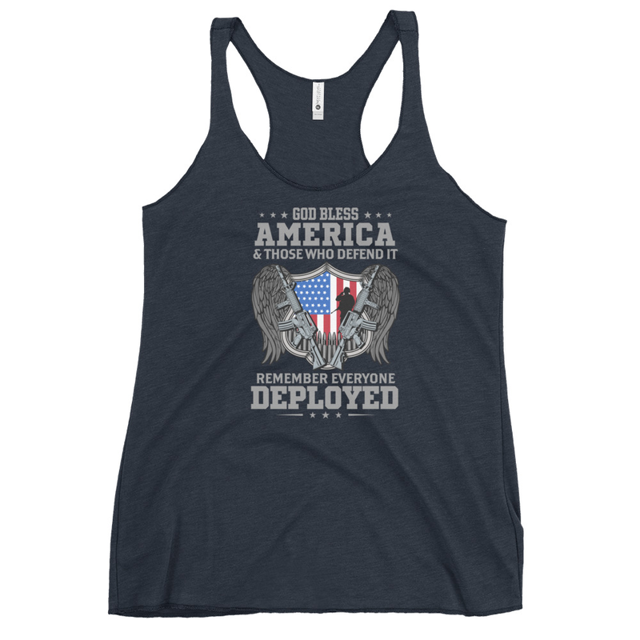 God bless America & Those Who Defend It Remember Everyone Deployed Women's Tank Top, second view