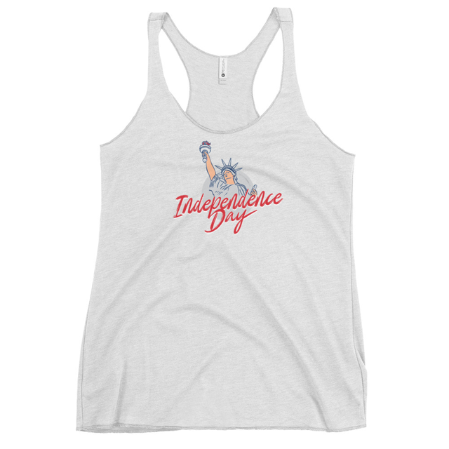 Independence Day tank top in Heather White, product mockup