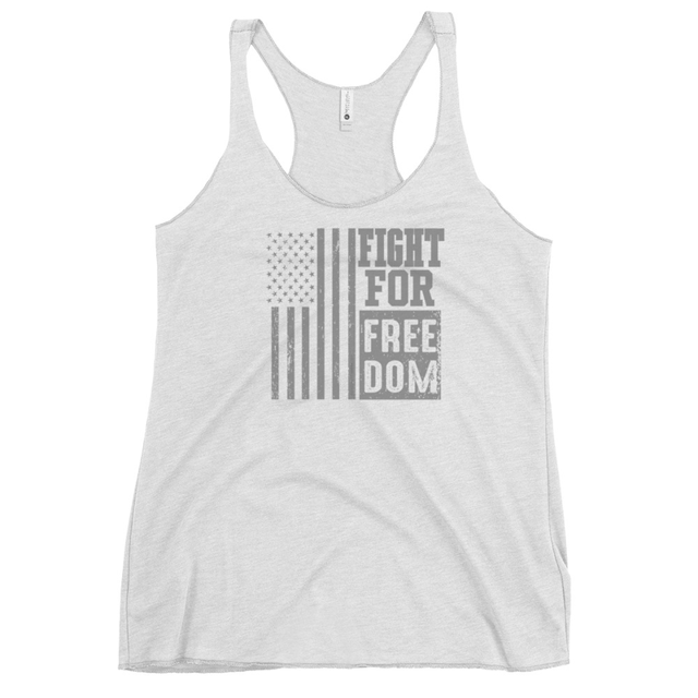 Fight For Freedom tank top in Heather White, product mockup
