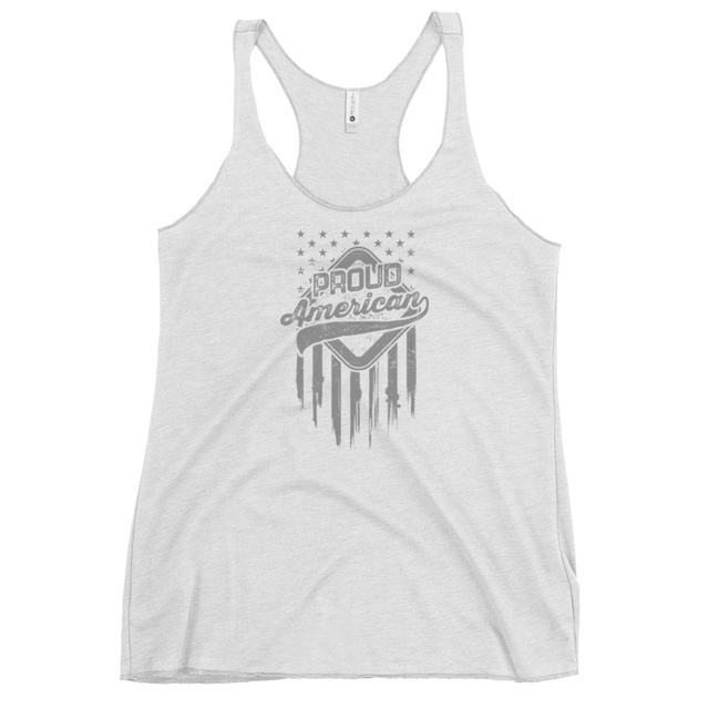 Proud American tank top in Heather White, product mockup