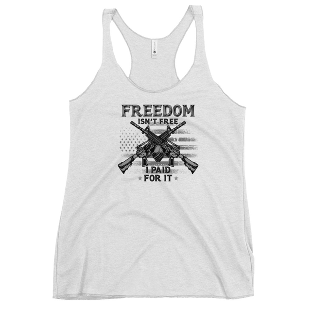 Freedom Isn't Free, I Paid For It tank top in Heather White, product mockup