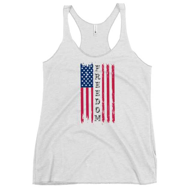 Freedom Flag tank top in Heather White, product mockup