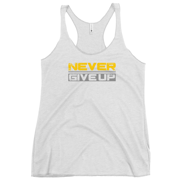 Never Give Up Women's Tank Top in Heather White, product mockup