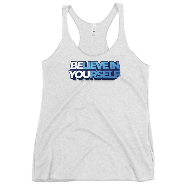 Believe In Yourself tank top in heather white, product mockup