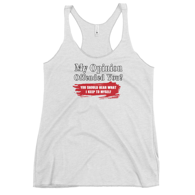 My Opinion Offended You tank top in heather white, product mockup